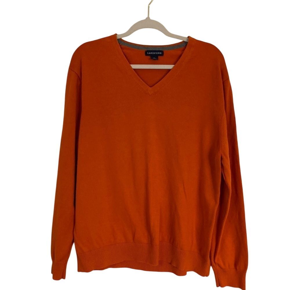 Lands'‎ End Mens Sweater Size XL Large V Neck Long Sleeve Cotton